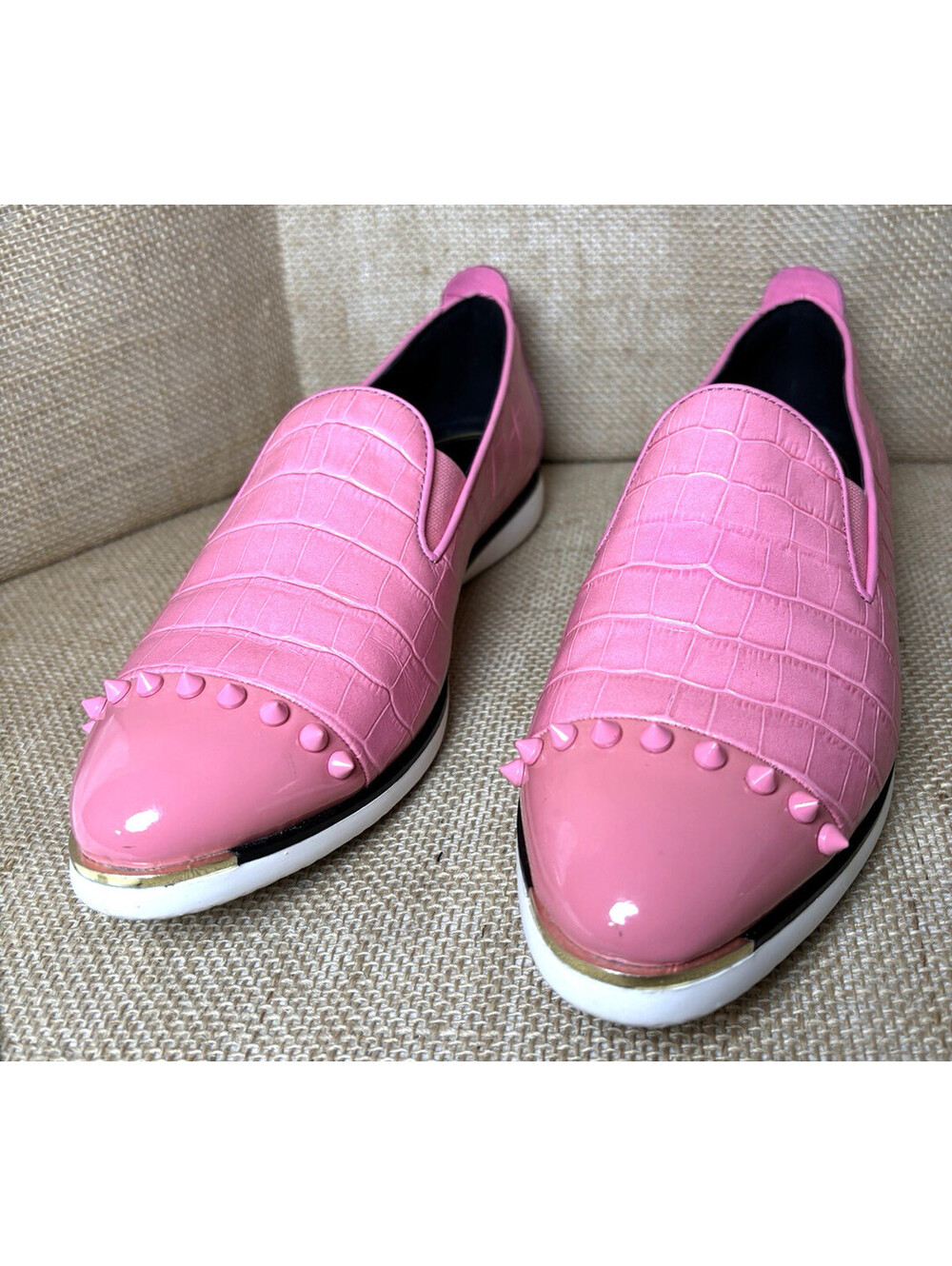 Cole HAAN x Rodarte Pink Faux Croc Spike Loafers Sz 8B Slip On Flats Studded